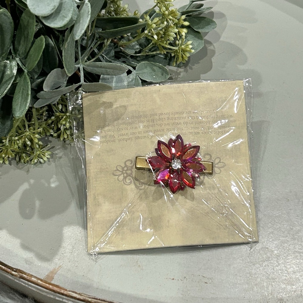 Joyfolie Girls Beautiful Gold Hair Clip With Red Floral Embellishments‎